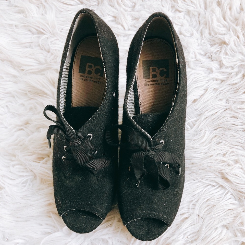 Peep toe wedge booties